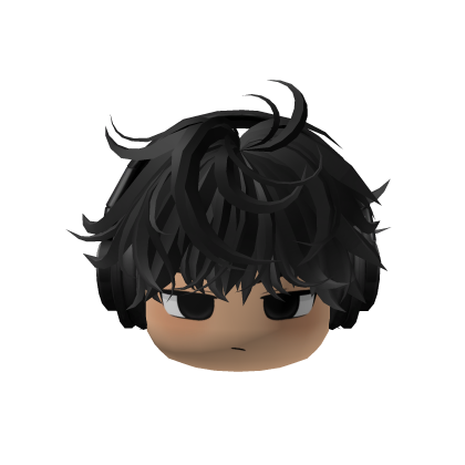 Messy Black Grey Hair Emo Boy w Headphones & Face Roblox item