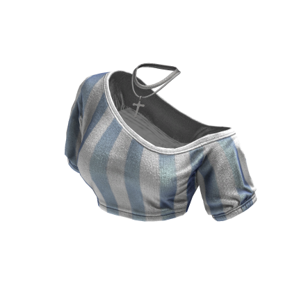 Cozy OffShoulderStripedTopNecklace(LightBlueWhite)