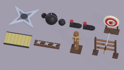 Low Poly Ninja Pack x24 Weapons Gear Dojo Props preview 10