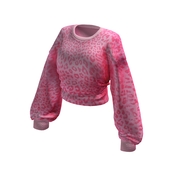 Pink Leopard Cropped Long Sleeve Baggy Sweater