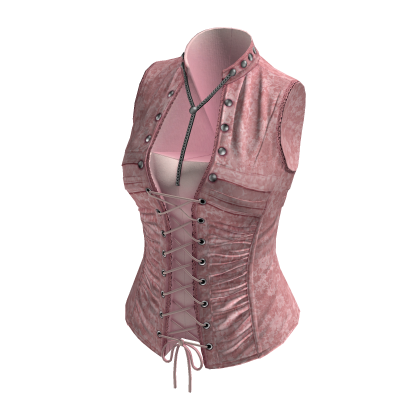 Vintage Corset Vest w/ Lace Up & Buttons (Pink)
