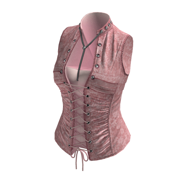 Vintage Corset Vest w/ Lace Up & Buttons (Pink)