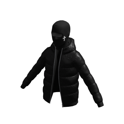 Black Puffer Jacket w/ Cross Balaclava