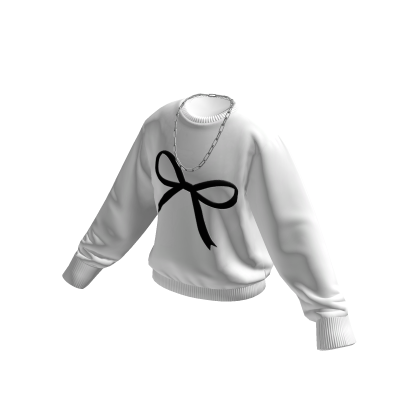 White/Black Ribbon Print Sweater w/ Silver Chain thumbnail