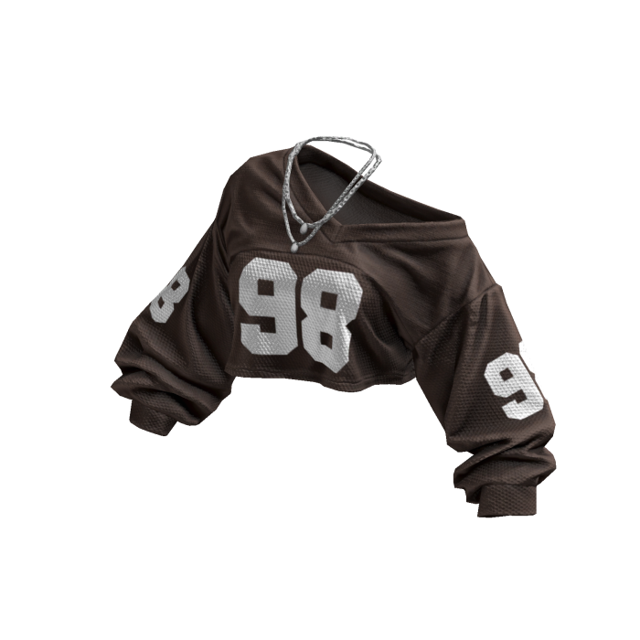 Brown Y2K Off-Shoulder Cropped Jersey