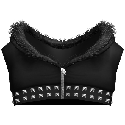 ⊹ Emo Fur Trim Cropped Stud Hoodie (black)