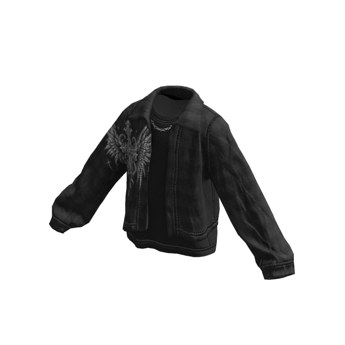 Black Grunge Flannel Distressed Jacket w/ Chain