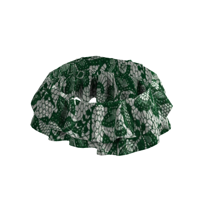 Green & White Pattern Ruffled Skirt