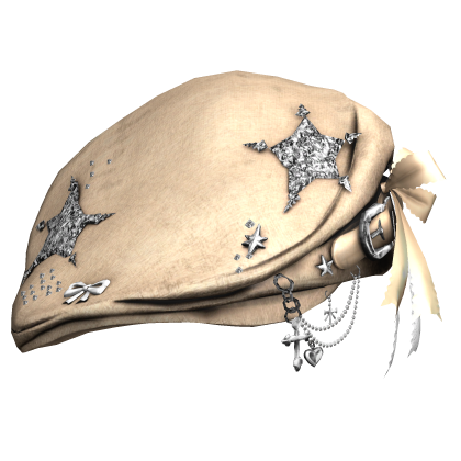 Beige Gothic Star Beret w / Bow & Chains