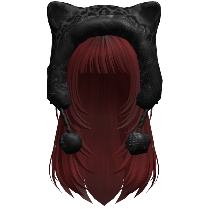 Red Straight Layered Hair w Kitty Hood