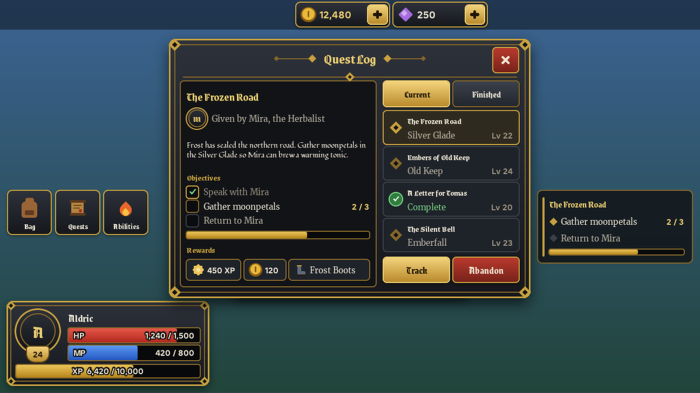 RPG UI Kit Inventory Quest Health Mana HUD Panels preview 7