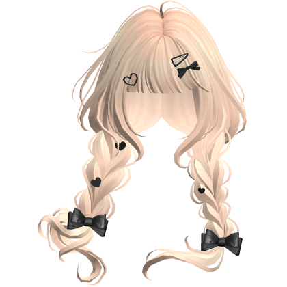 Blonde Cute Braided Pigtails w/ Ribbon Clips Roblox item