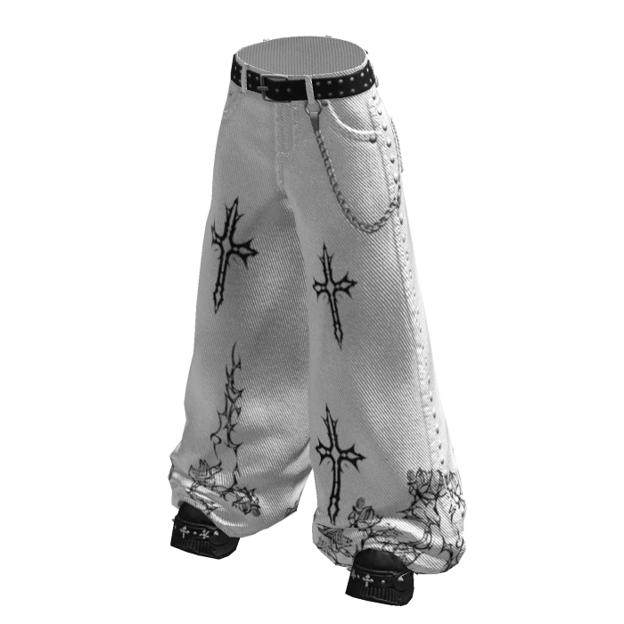 Baggy Punk Goth Jeans White w/ Shoes