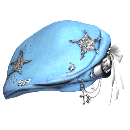 Baby Blue Gothic Star Beret w / Bow & Chains