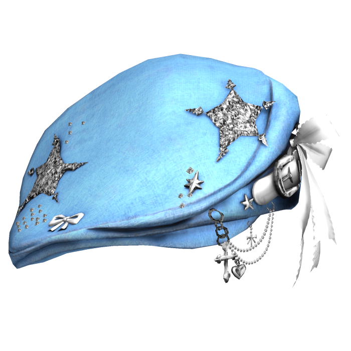 Baby Blue Gothic Star Beret w / Bow & Chains