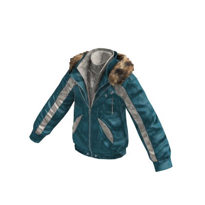 Y2K Fur Hooded Biker Jacket (Blue) thumbnail