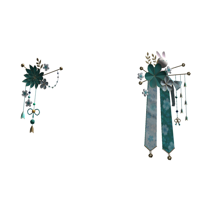 Teal & Gold Japanese Kanzashi Flower Hair Clips