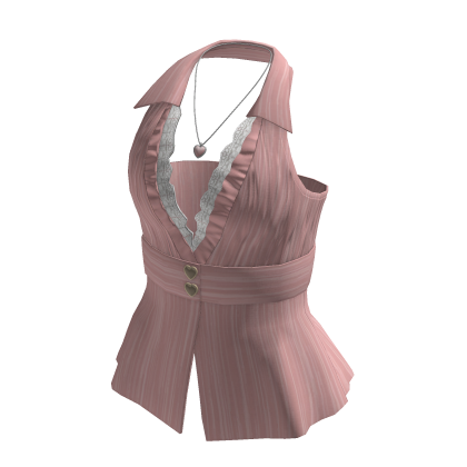 Coquette Halter Top w/ Heart Necklace (Pink)