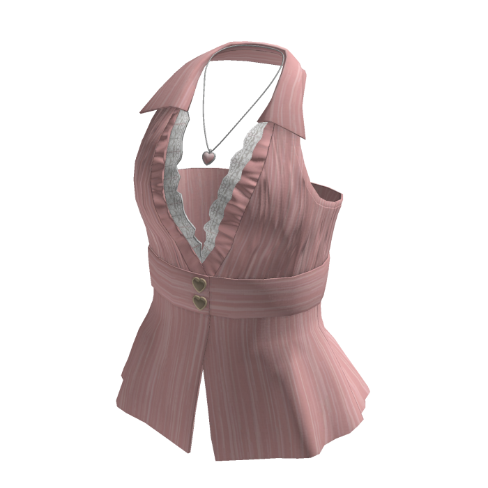 Coquette Halter Top w/ Heart Necklace (Pink)
