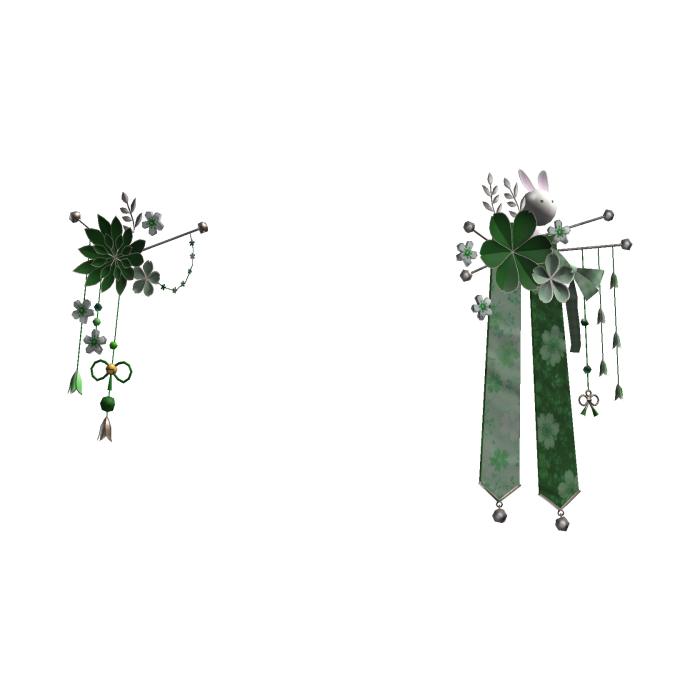 Green & Silver Japanese Kanzashi Flower Hairclips