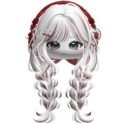 Cute Braided Pigtails w/Headphones (White&Red) Roblox item