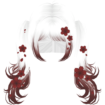 Flowy Wavy Pigtails w/ Sakura Petals (White&Red) Roblox item