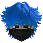 messy fluffy anime hair with a Y2K mask (Blue)