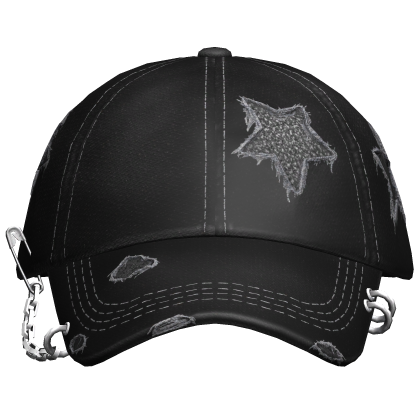 Cap Black Thrifted Pierced Washed Grunge 2000s Y2K