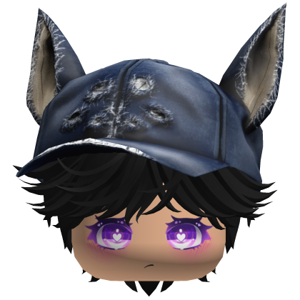 Cute Black hair with a Y2K cat hat anime