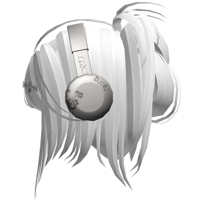 white messy y2k hair with headphones