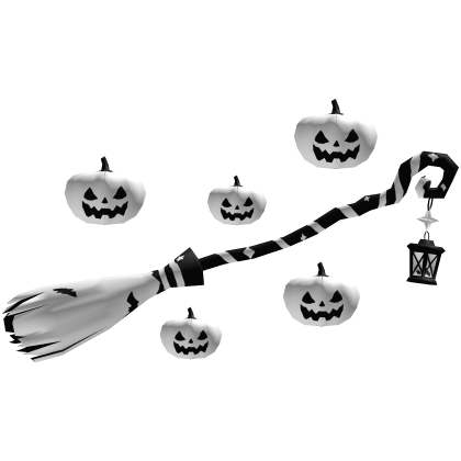 White Halloween Witch Broom With Pumpkins