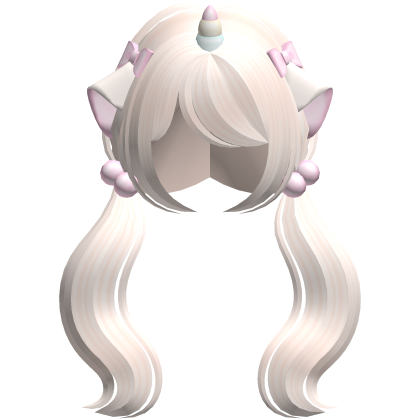 cute blonde wavy pigtails w/cat ears and horn Roblox item