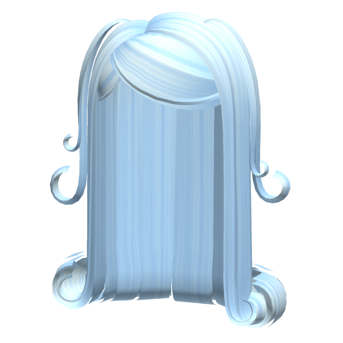 -',ৎ Long Slick Curls with Pigtails in Soft Blue