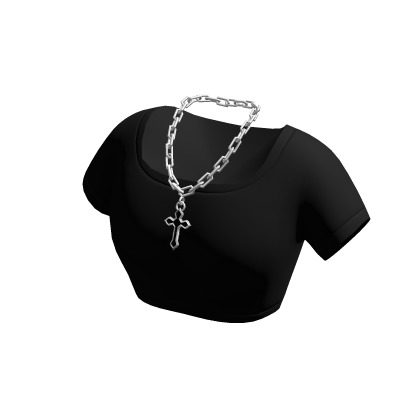 Black Crop Top w/ Silver Cross Necklace