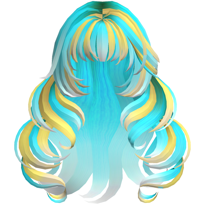 voluminous layered curly hair in blue yellow