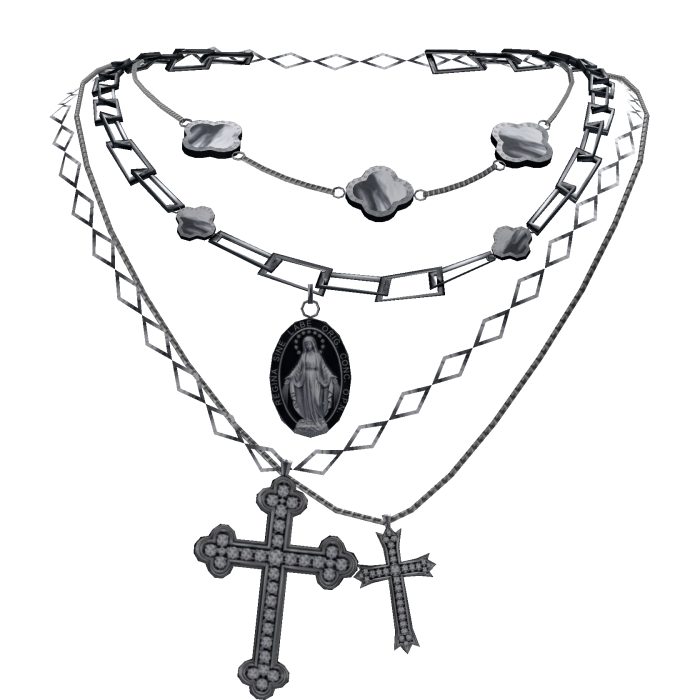 Black & Silver Layered Clover Jesus Cross Necklace
