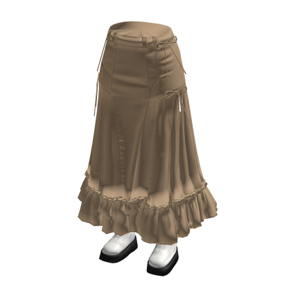 Ruched Maxi Skirt with Ruffle Hem (Tan)
