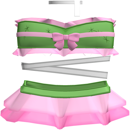 ♡ Cute Zombie Cat Ruffled Top & Skirt (Green&Pink)