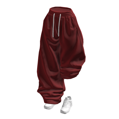 Red Half Raised Baggy Sweatpants w/ White Shoes