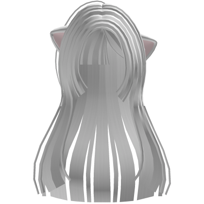 Cute Long White Aime Hair w/ Cat Ears Roblox item