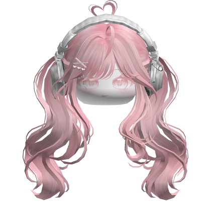 Cute Wavy Pigtails w/ Headphones (Pink) Roblox item