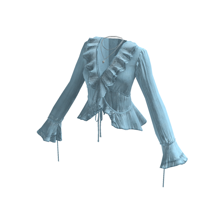 Vintage Ruffle Blouse w/ Bell Sleeves (Blue)