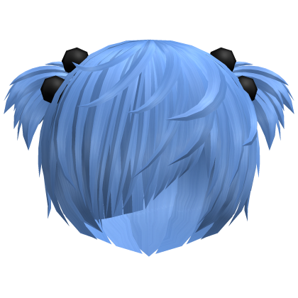 (//_^) blue messy anime vkei emo hair w buns