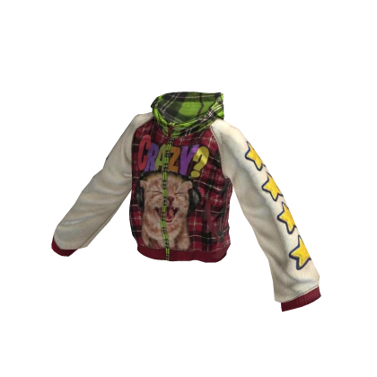 💜 Y2K Crazy Cat Plaid Zip-Up Hoodie_Red Roblox item render