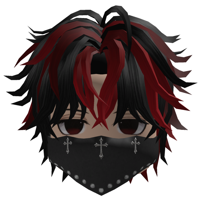 Layered Anime Hair w/ Bandana (Black/Crimson)