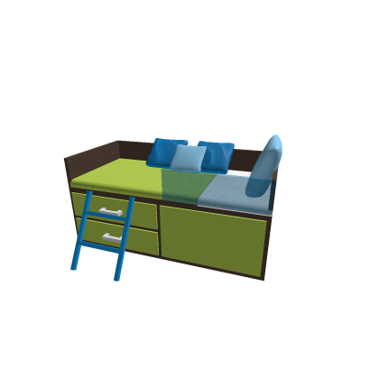 Blue and green bed with drawers