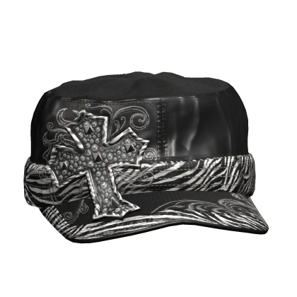 Y2K Zebra Print Cross Cap Black Mcbling 2000s | Roblox Item