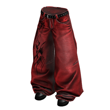 Red Y2K Tribal Baggy Jeans