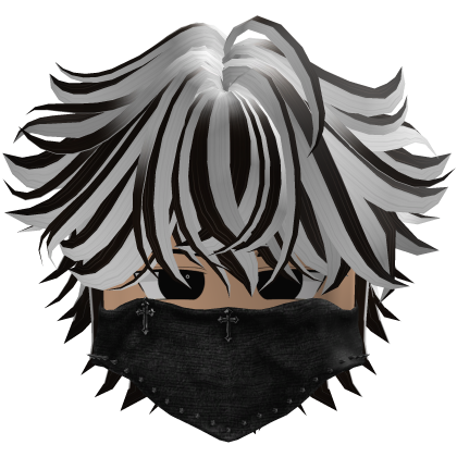 messy fluffy anime hair with a Y2K mask (White)