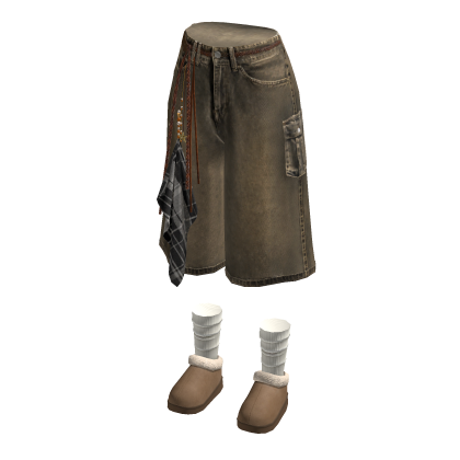Baggy Cargo Shorts with Side Scarf (Olive)